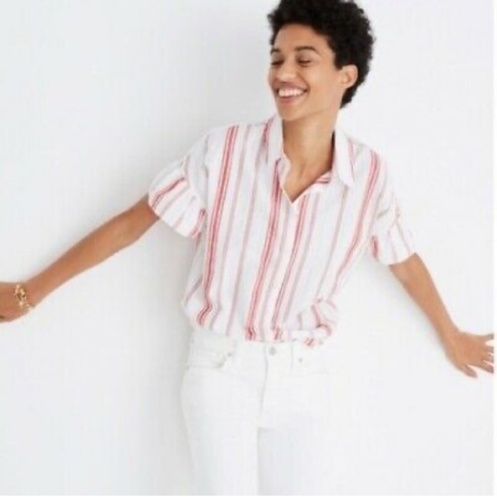 MADEWELL Central Stripe Ruffle Sleeve Shirt M